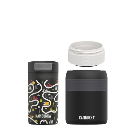 Termoset do školy Kambukka Playway Roads – hrnček 300 ml, termoska na obed 600 ml a nádoba